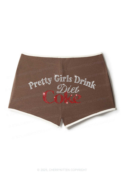 Rhinestone Pretty Girls Drink Diet Cola Y2K Booty Shorts Cherrykitten
