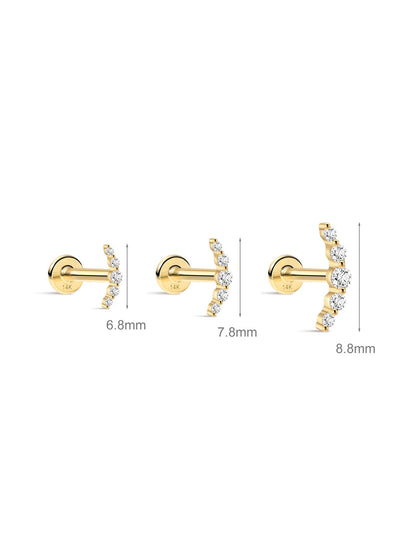 KOSINER 14K Solid Gold Delicate Pave Crescent Flat Back Stud