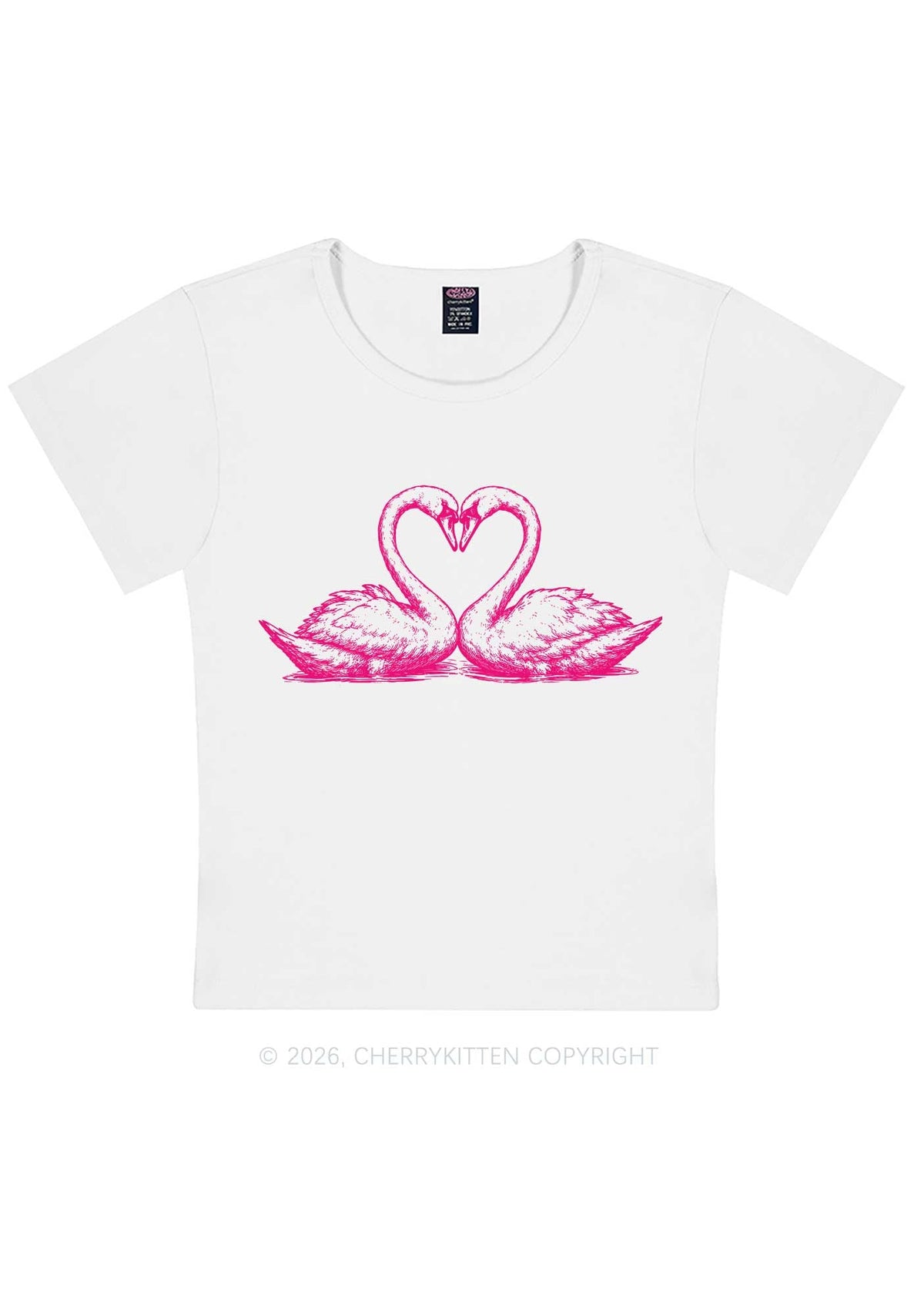 Pink Swans Heart Y2K Baby Tee Cherrykitten