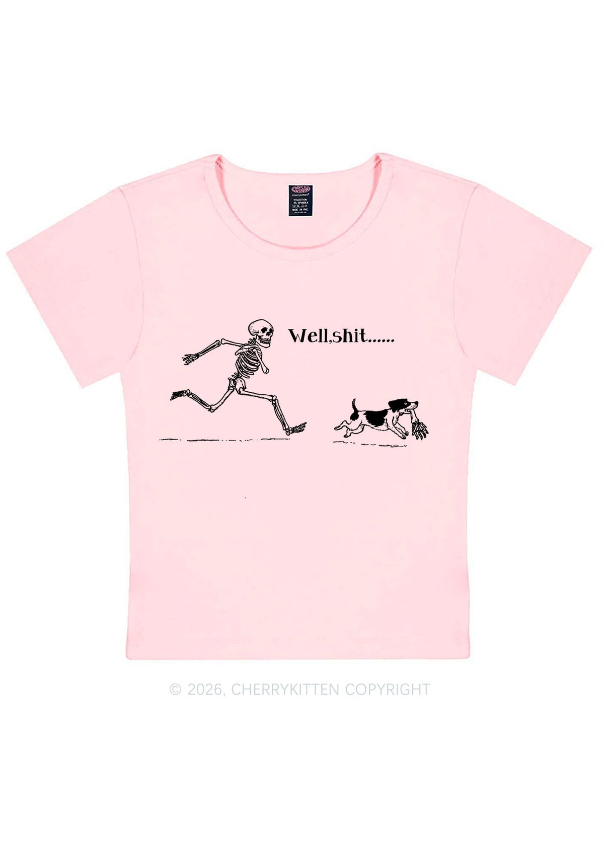Halloween Well Shxt Skeleton Dog Y2K Baby Tee Cherrykitten