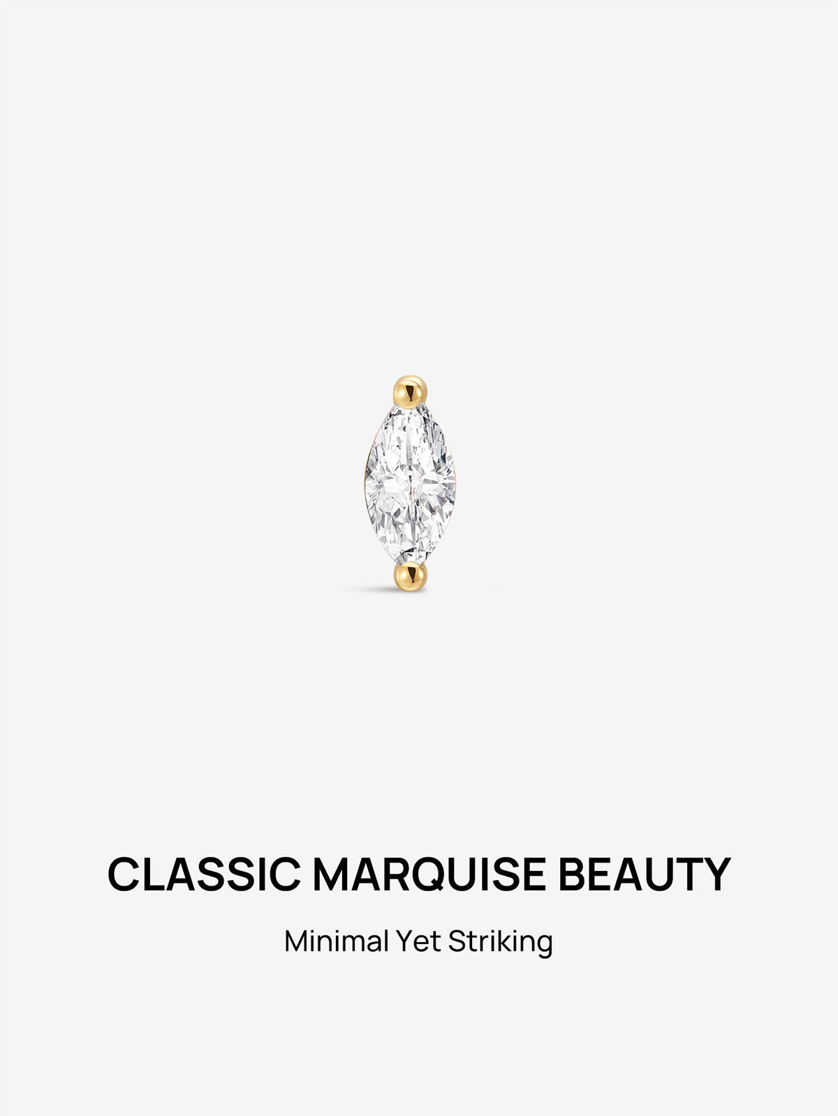 KOSINER 14K Solid Gold Minimalist Marquise Flat Back Stud