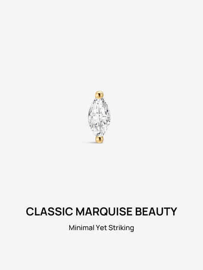 KOSINER 14K Solid Gold Minimalist Marquise Flat Back Stud