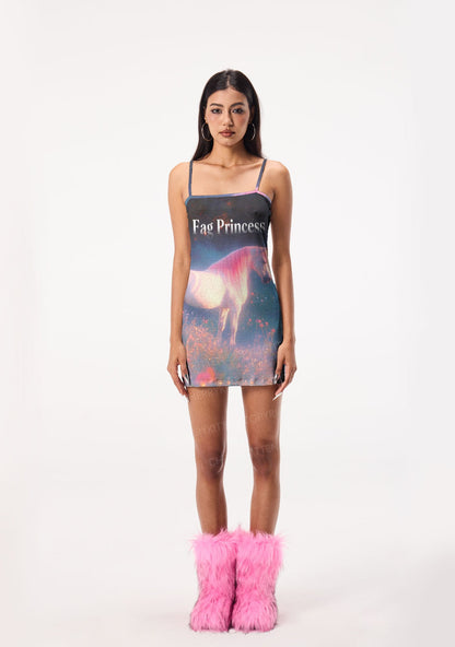 Fag Princess Horse Pride Y2K Print Slip Dress Cherrykitten