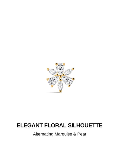 KOSINER Marquise 14K Solid Gold Six-Petal Flower Flat Back Stud