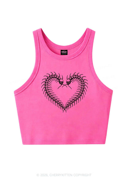 Halloween Centipede Heart Shape Y2K Crop Tank Top Cherrykitten