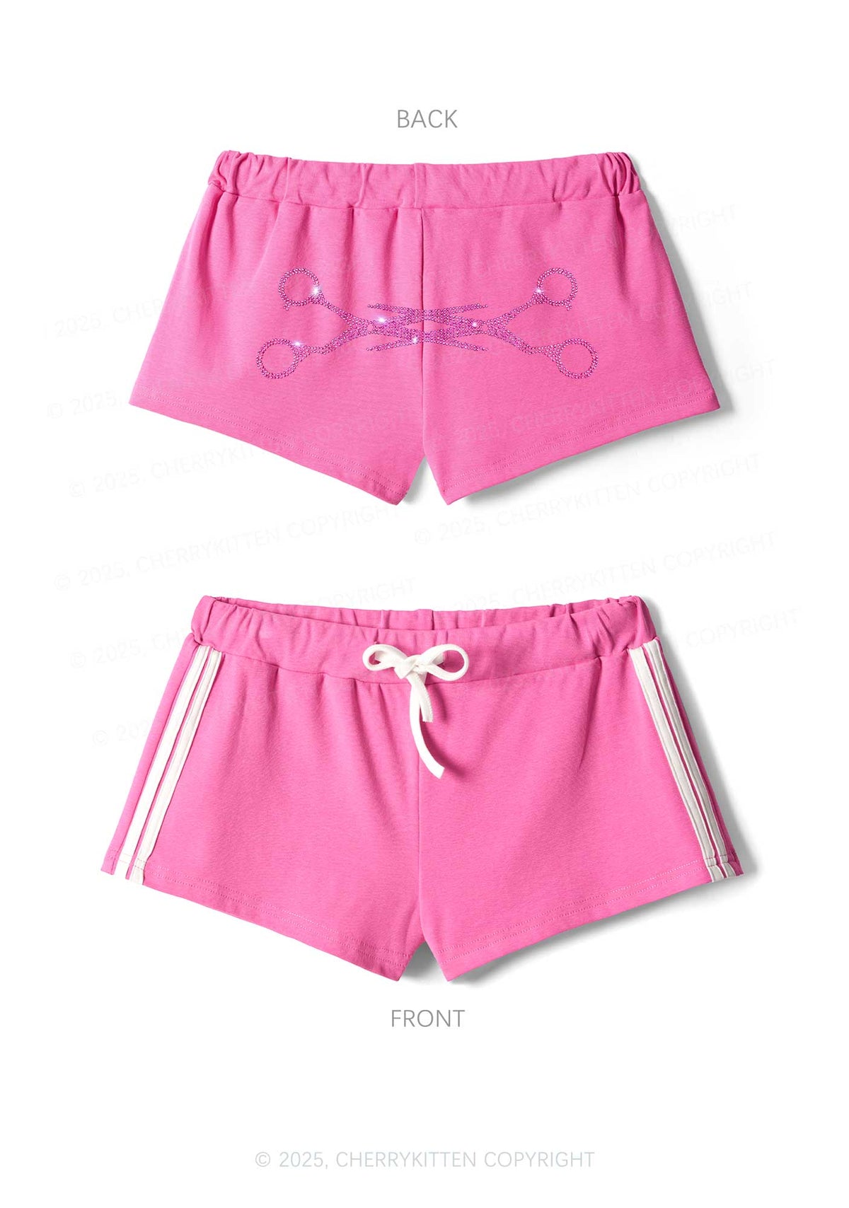 Rhinestone Pink Scissor Pride Y2K Drawstring Mini Shorts Cherrykitten