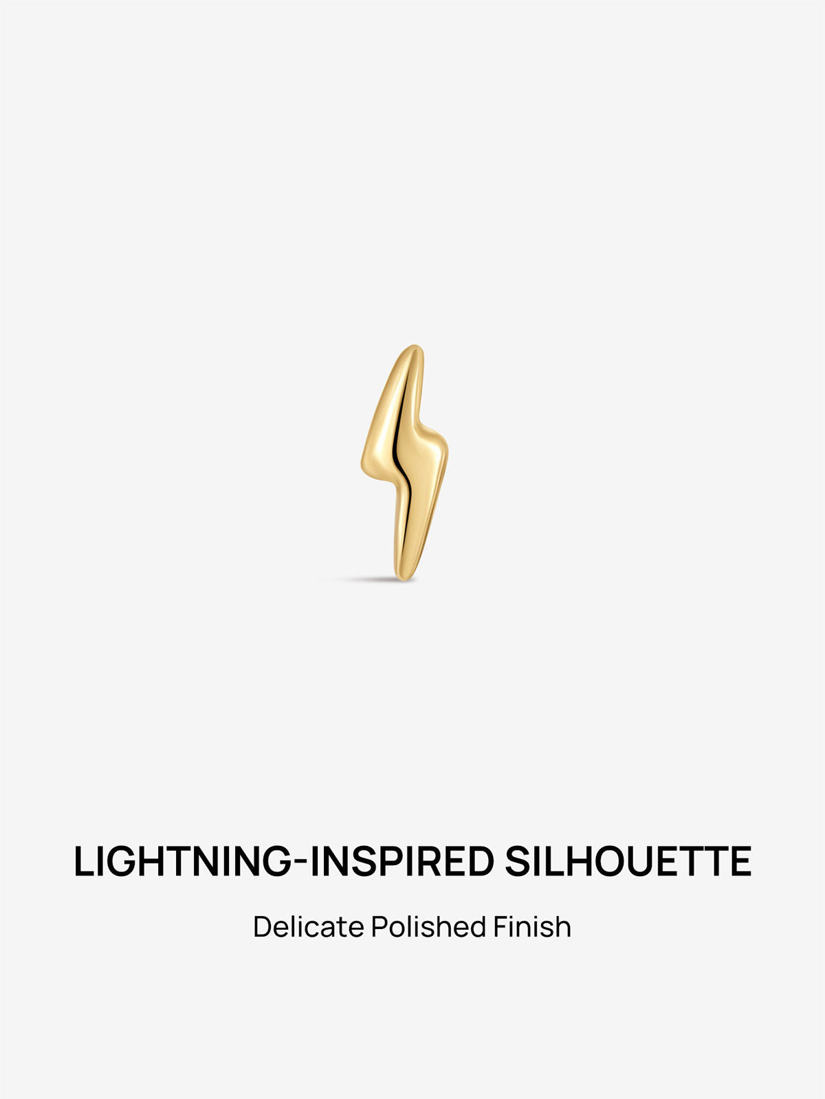 KOSINER 14K Solid Gold 4mm Minimalist Glossy Lightning Flat Back Stud