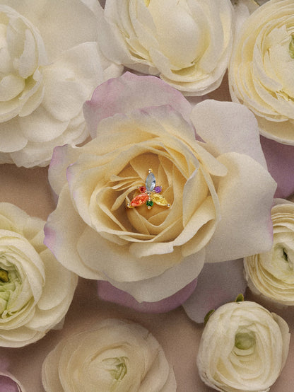 KOSINER Petals 14K Solid Gold Colorful Triangular Flower Flat Back Stud