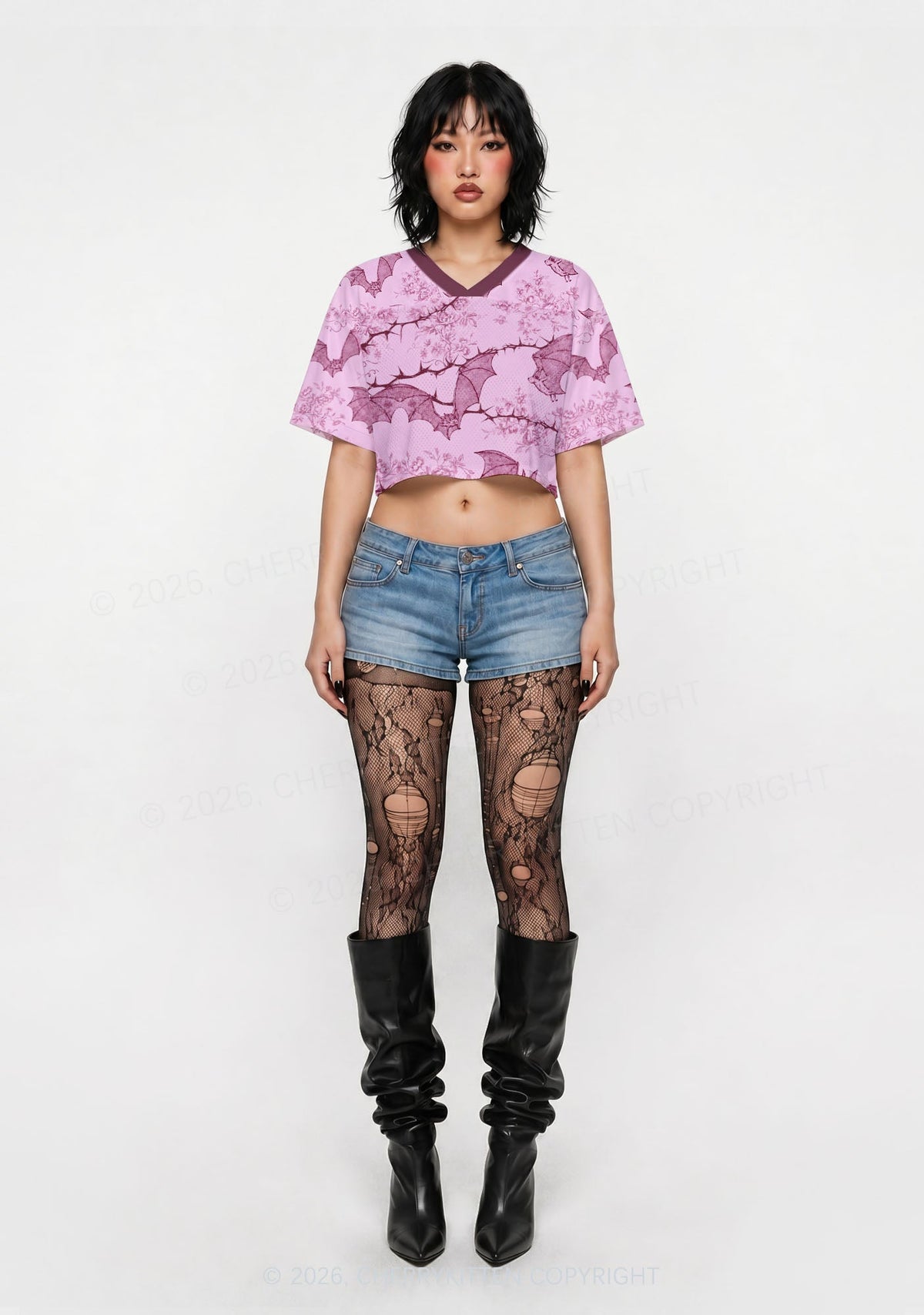 Pink Bat Y2K Crop Sport Jersey Shirts Cherrykitten