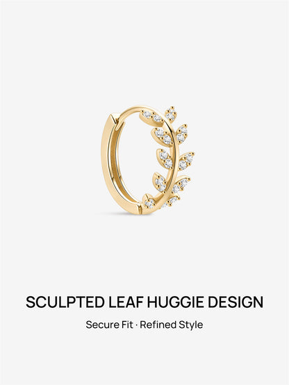KOSINER 14K Solid Gold Delicate Leaf Hoop