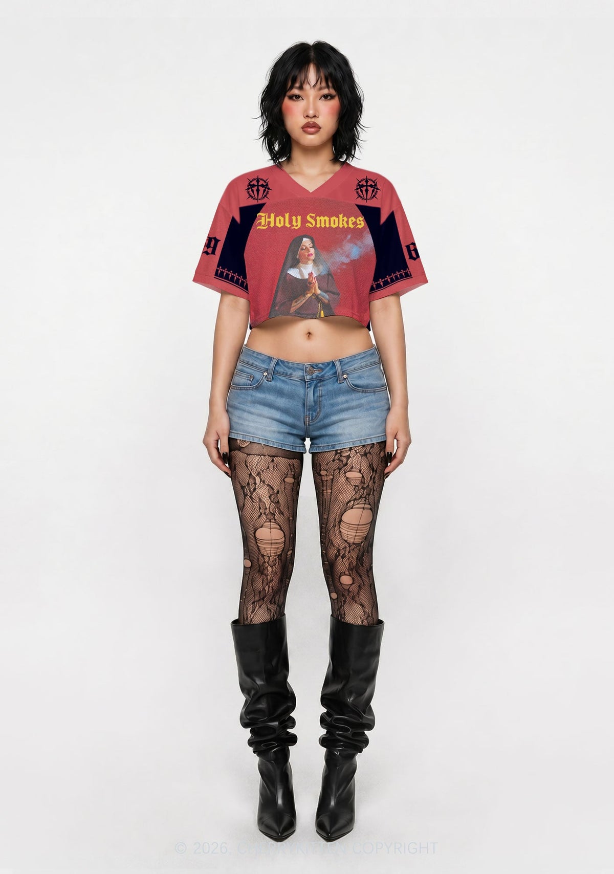 Holy Smokes Y2K Crop Sport Jersey Shirts Cherrykitten