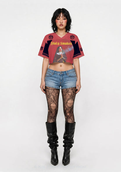 Holy Smokes Y2K Crop Sport Jersey Shirts Cherrykitten