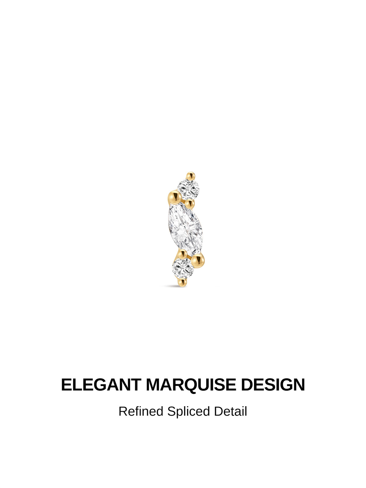 KOSINER Marquise 14K Solid Gold Delicate Marquise Flat Back Stud