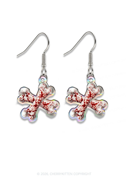 Halloween Blood Cross Bone Y2K Acrylic Earrings Cherrykitten