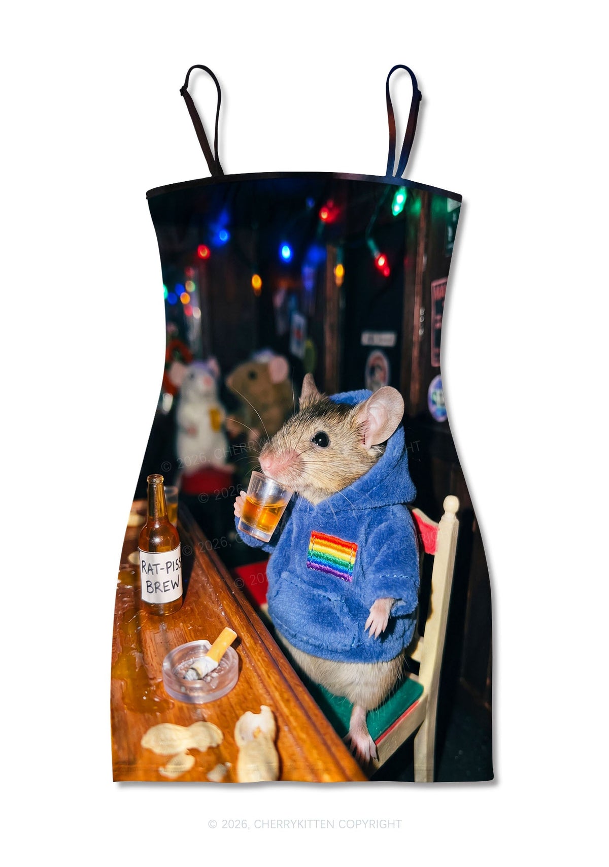 Blue Hoodie Rat Drinking Pride Y2K Print Slip Dress Cherrykitten
