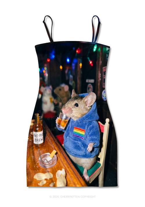 Blue Hoodie Rat Drinking Pride Y2K Print Slip Dress Cherrykitten