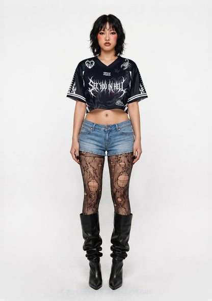 See You In Hell Y2K Crop Sport Jersey Shirts Cherrykitten