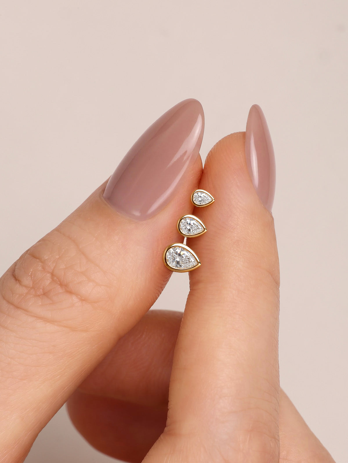 KOSINER 14K Solid Gold Bezel-Set Pear Lab-Grown Diamond Flat Back Stud