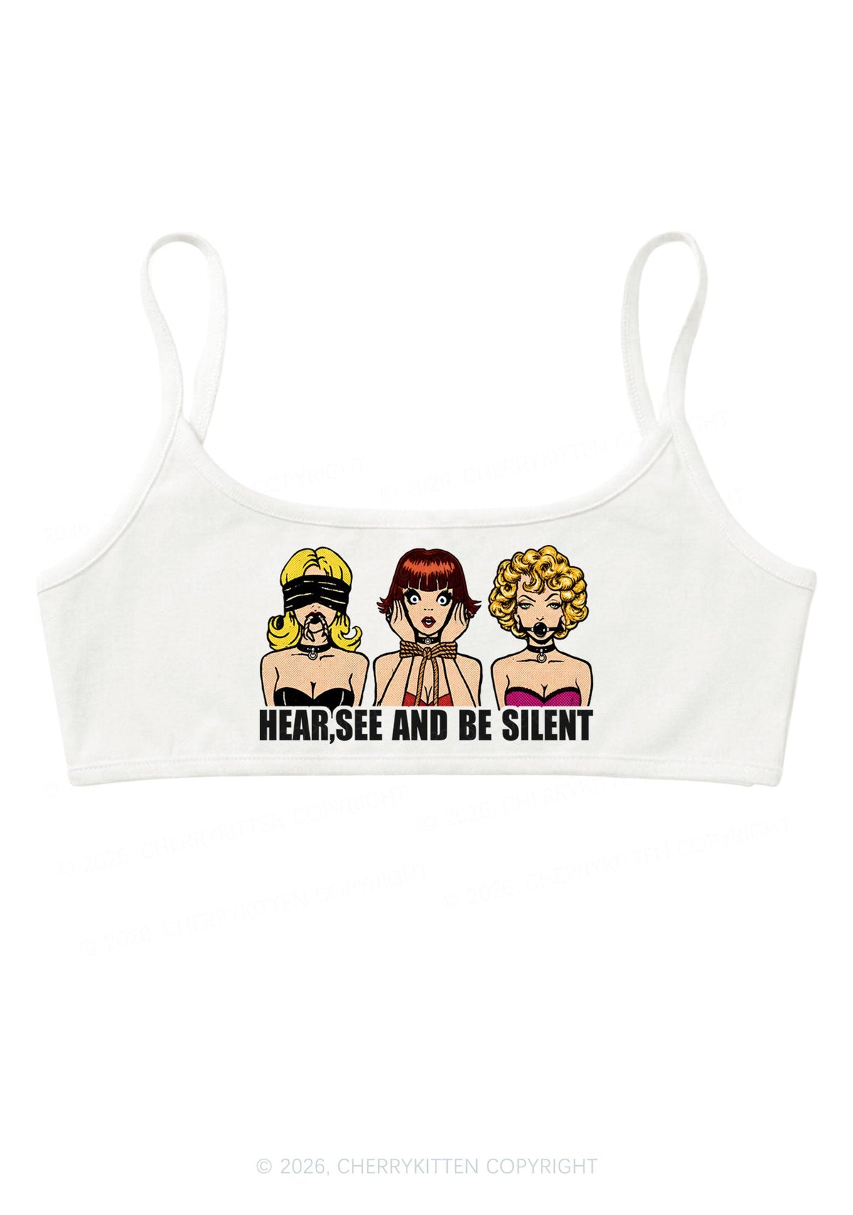 Hear See Be Silent Y2K Super Crop Cami Cherrykitten