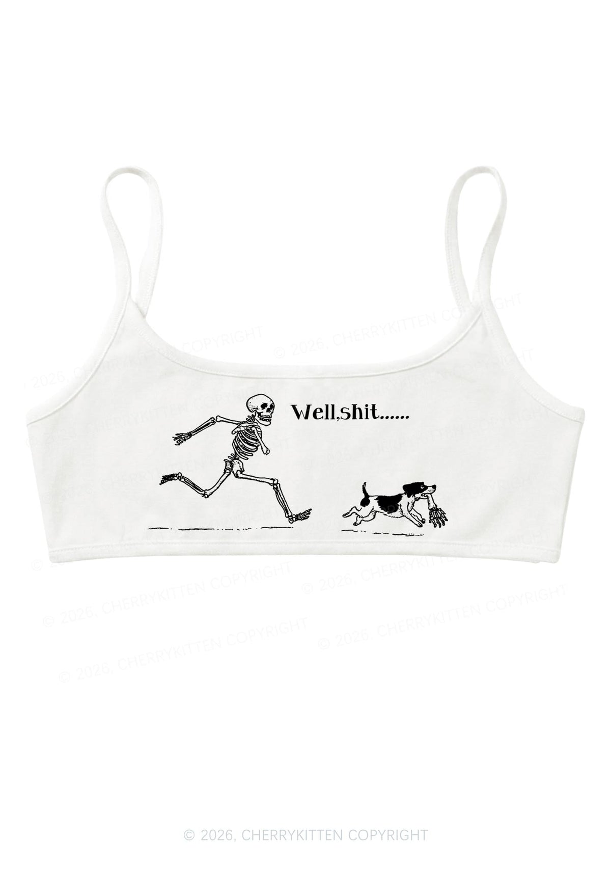 Halloween Well Shxt Skeleton Dog Y2K Super Crop Cami Cherrykitten