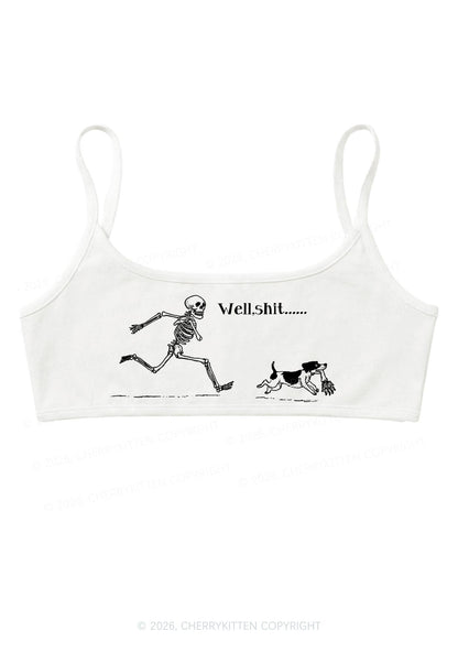 Halloween Well Shxt Skeleton Dog Y2K Super Crop Cami Cherrykitten