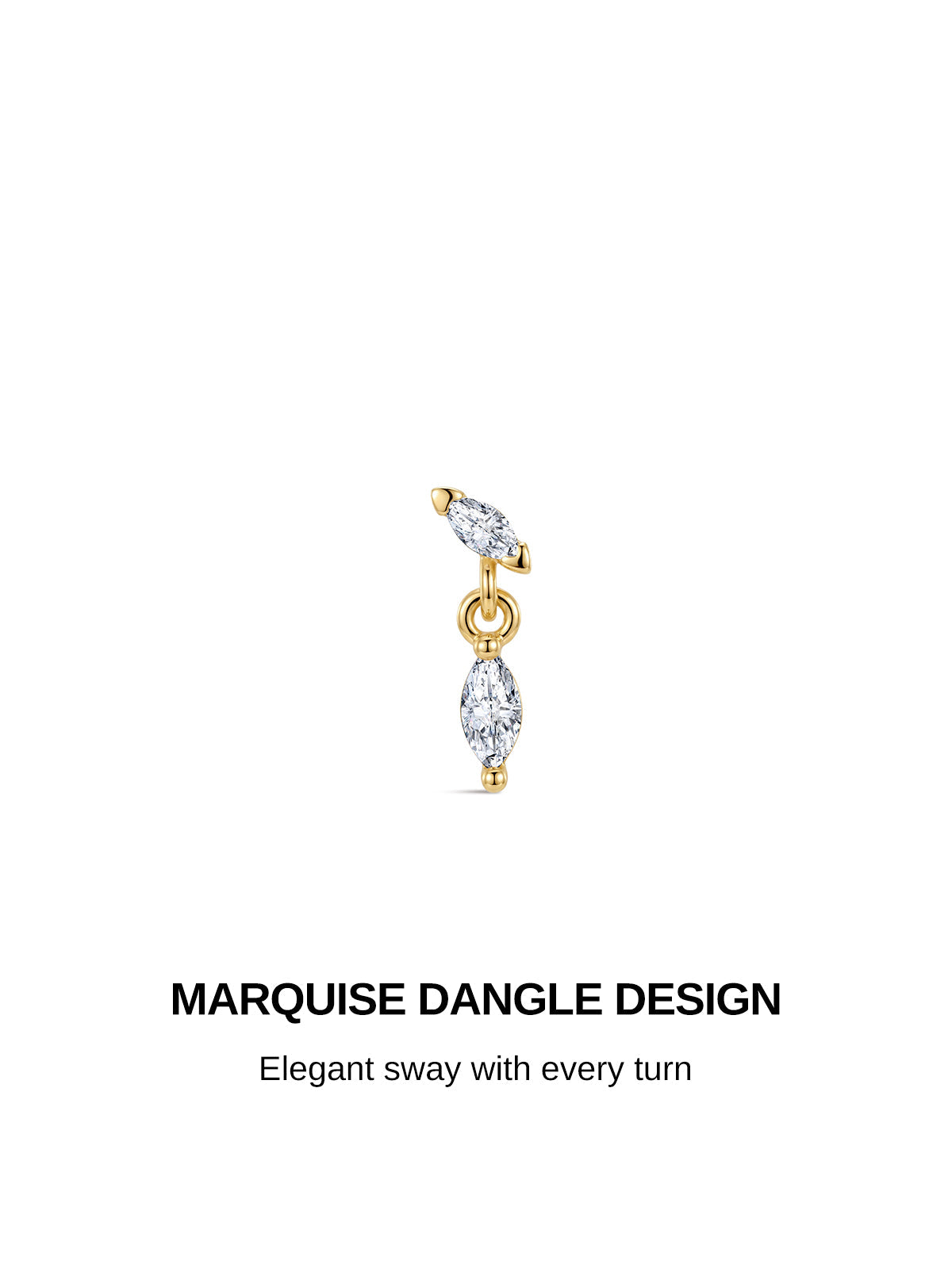 KOSINER 14K Solid Gold Marquise Lab-Grown Diamond Dangle Flat Back Stud