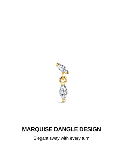 KOSINER 14K Solid Gold Marquise Lab-Grown Diamond Dangle Flat Back Stud