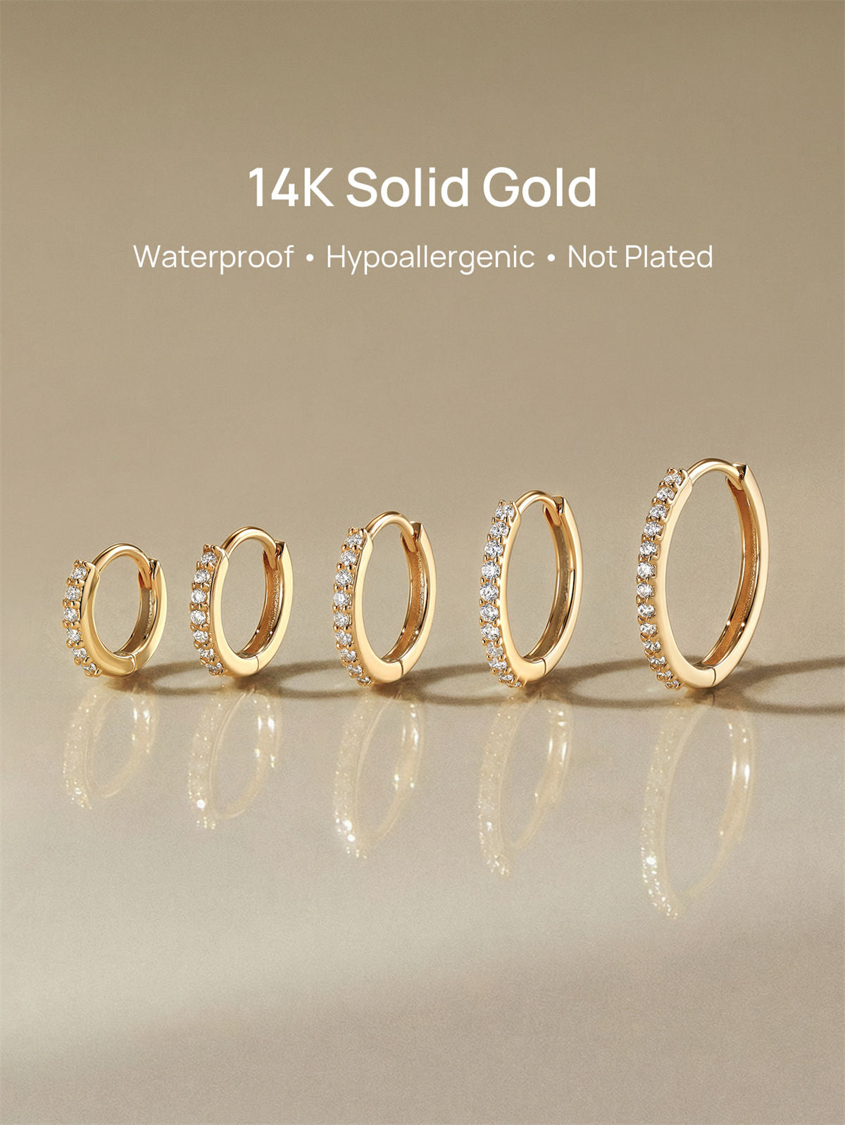 KOSINER 14K Solid Gold Classic Crystal Pave Hoop