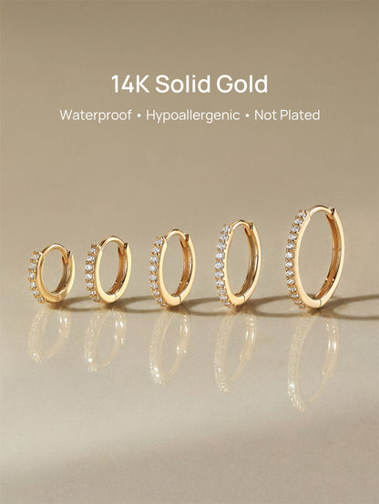 KOSINER 14K Solid Gold Classic Crystal Pave Hoop