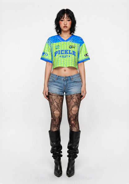 Green Pickle Slxt Y2K Crop Sport Jersey Shirts Cherrykitten