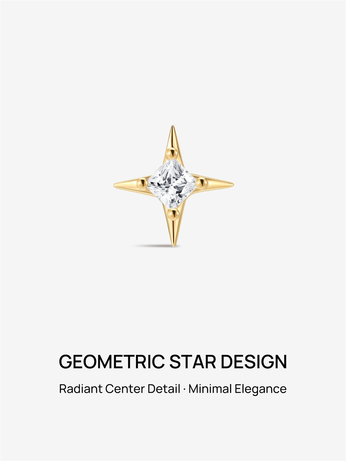 KOSINER 14K Solid Gold Delicate Four-Point Star Flat Back Stud