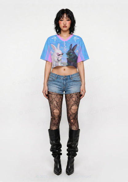Smoking Punk Bunny Y2K Crop Sport Jersey Shirts Cherrykitten