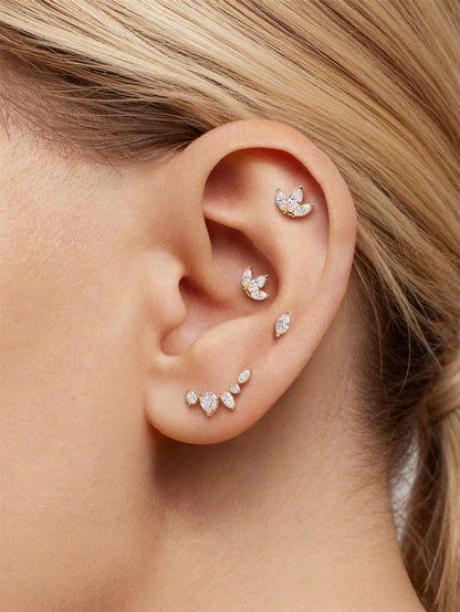 KOSINER 14K Solid Gold Delicate Marquise Trio Flat Back Stud