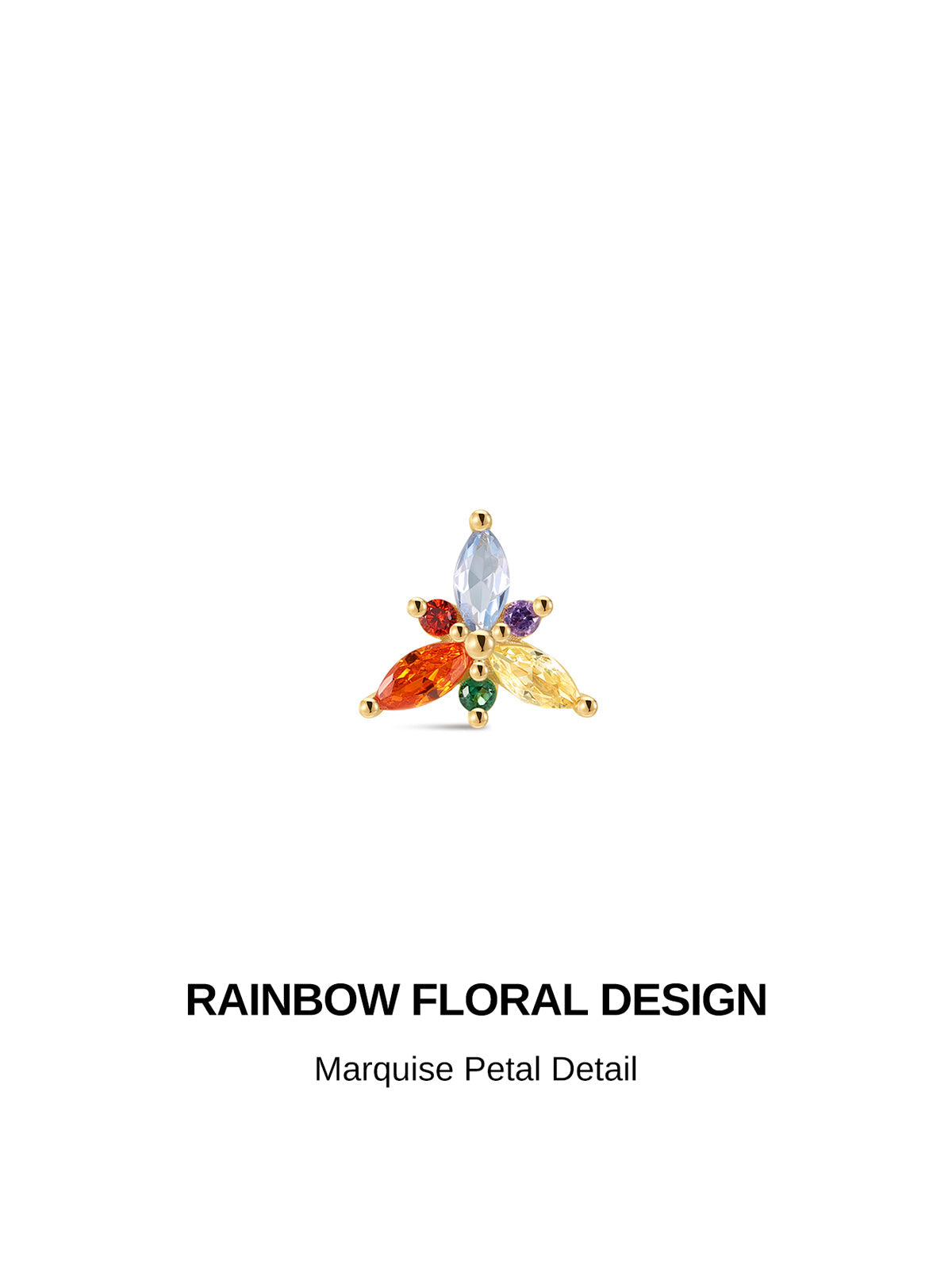 KOSINER Petals 14K Solid Gold Colorful Triangular Flower Flat Back Stud