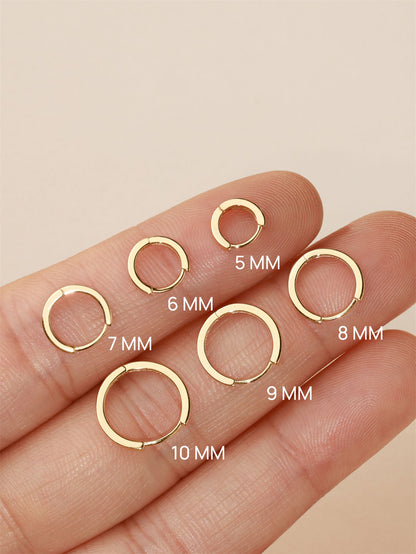 KOSINER 14K Solid Gold Minimalist Glossy Hoop