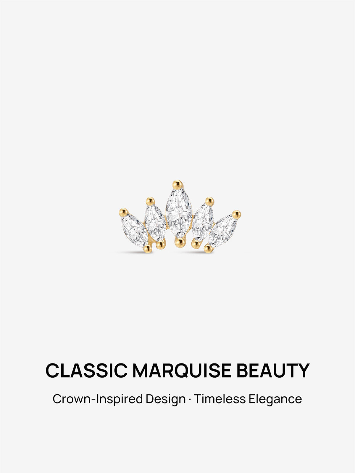 KOSINER 14K Solid Gold Delicate Marquise Crown Flat Back Stud