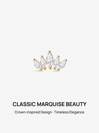 KOSINER 14K Solid Gold Delicate Marquise Crown Flat Back Stud