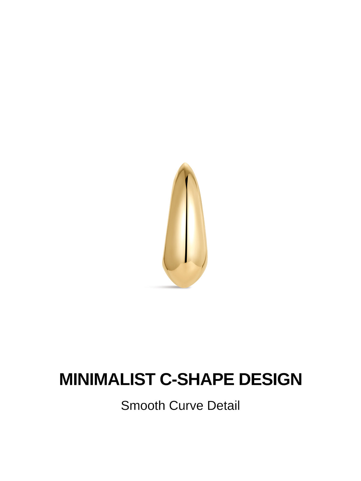KOSINER 14K Solid Gold Minimalist C-Shape Flat Back Stud
