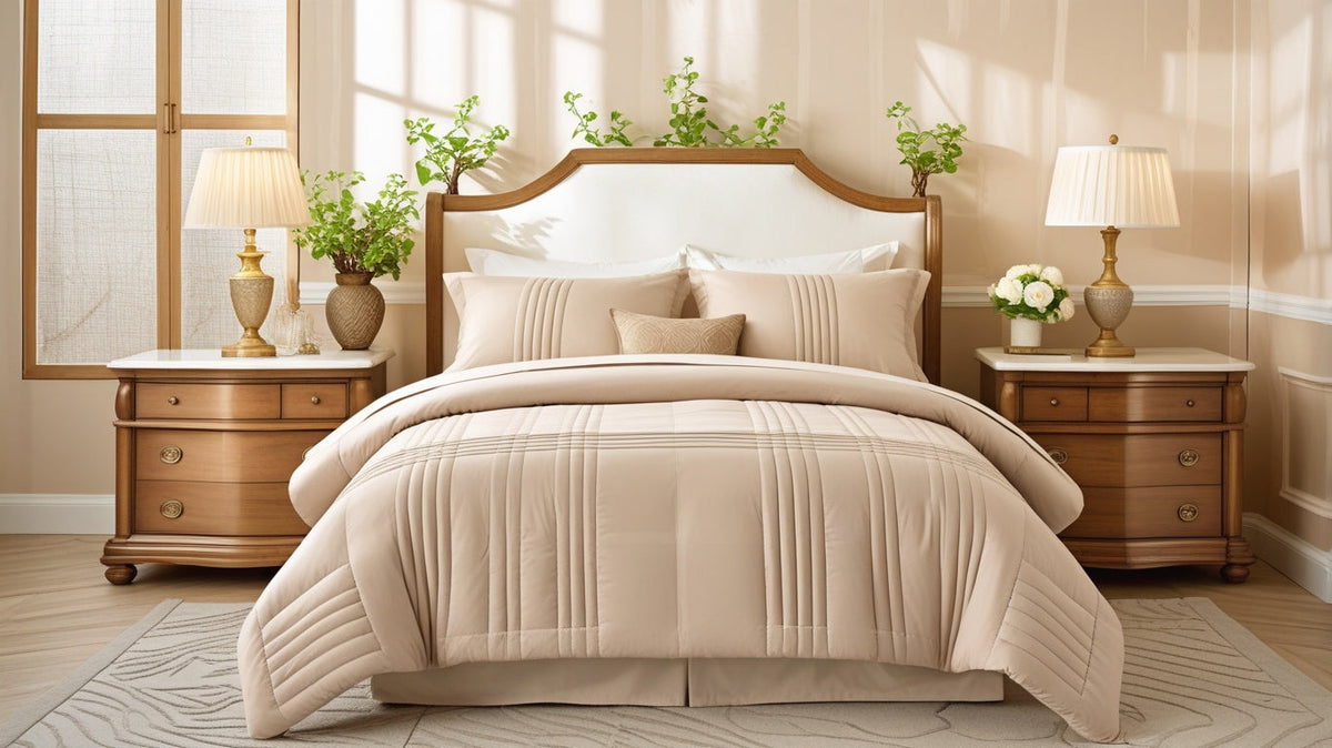 Apricot Beige Comforter Set – 7 Piece Bedding in a Bag, Soft All-Season King Comforter