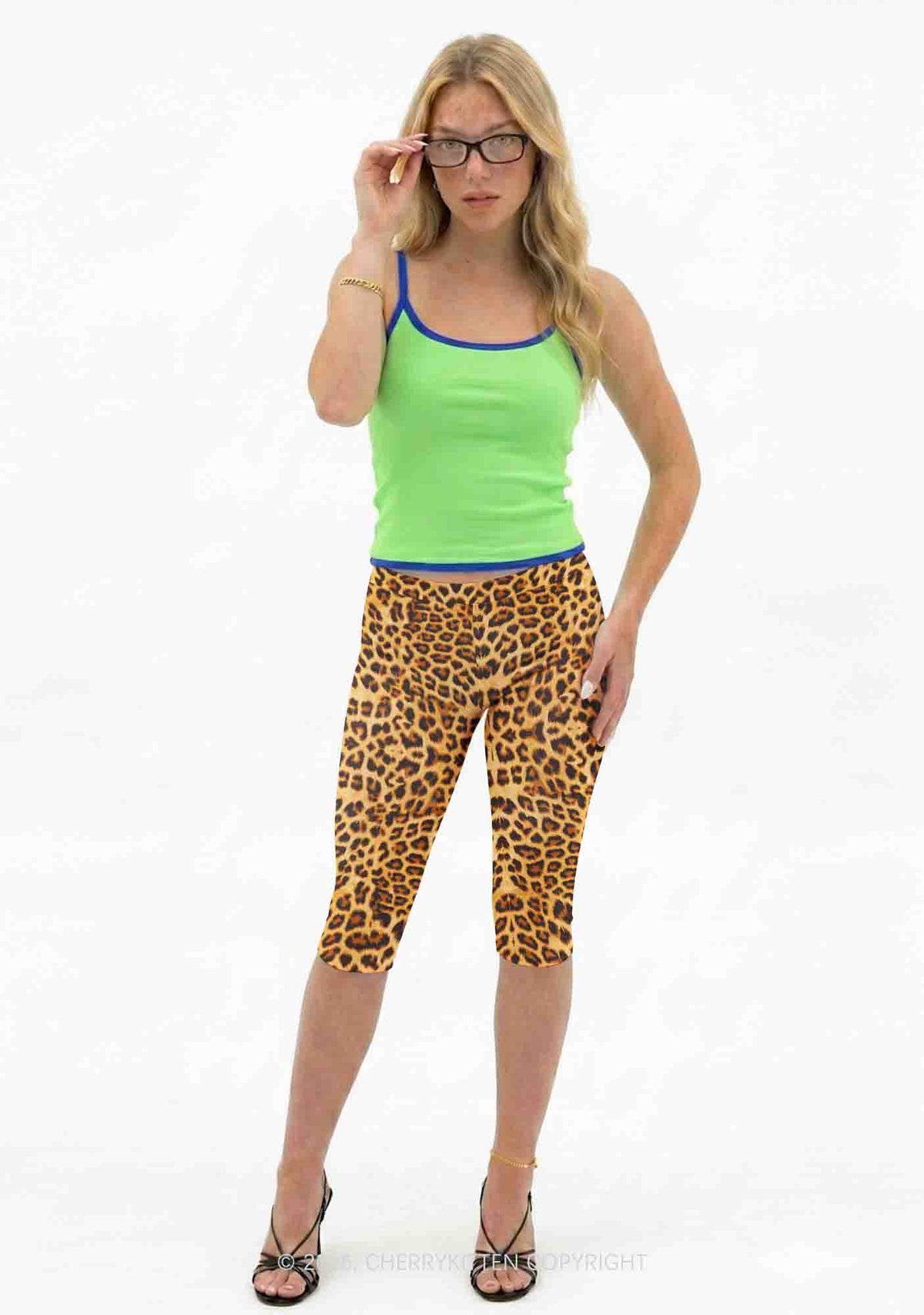 Brown Leopard Y2K Print Capri Pants Cherrykitten