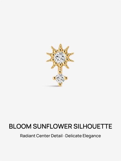 KOSINER 14K Solid Gold 6MM Delicate Sunflower Flat Back Stud