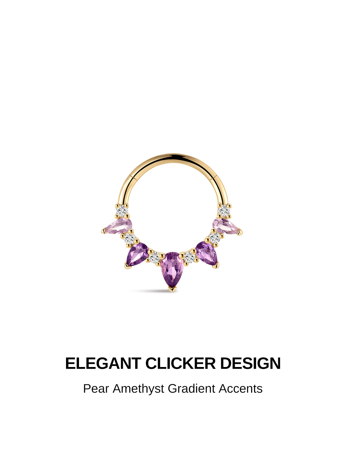 KOSINER Gem Garden 14K Solid Gold Gradient Amethyst Daith Clicker