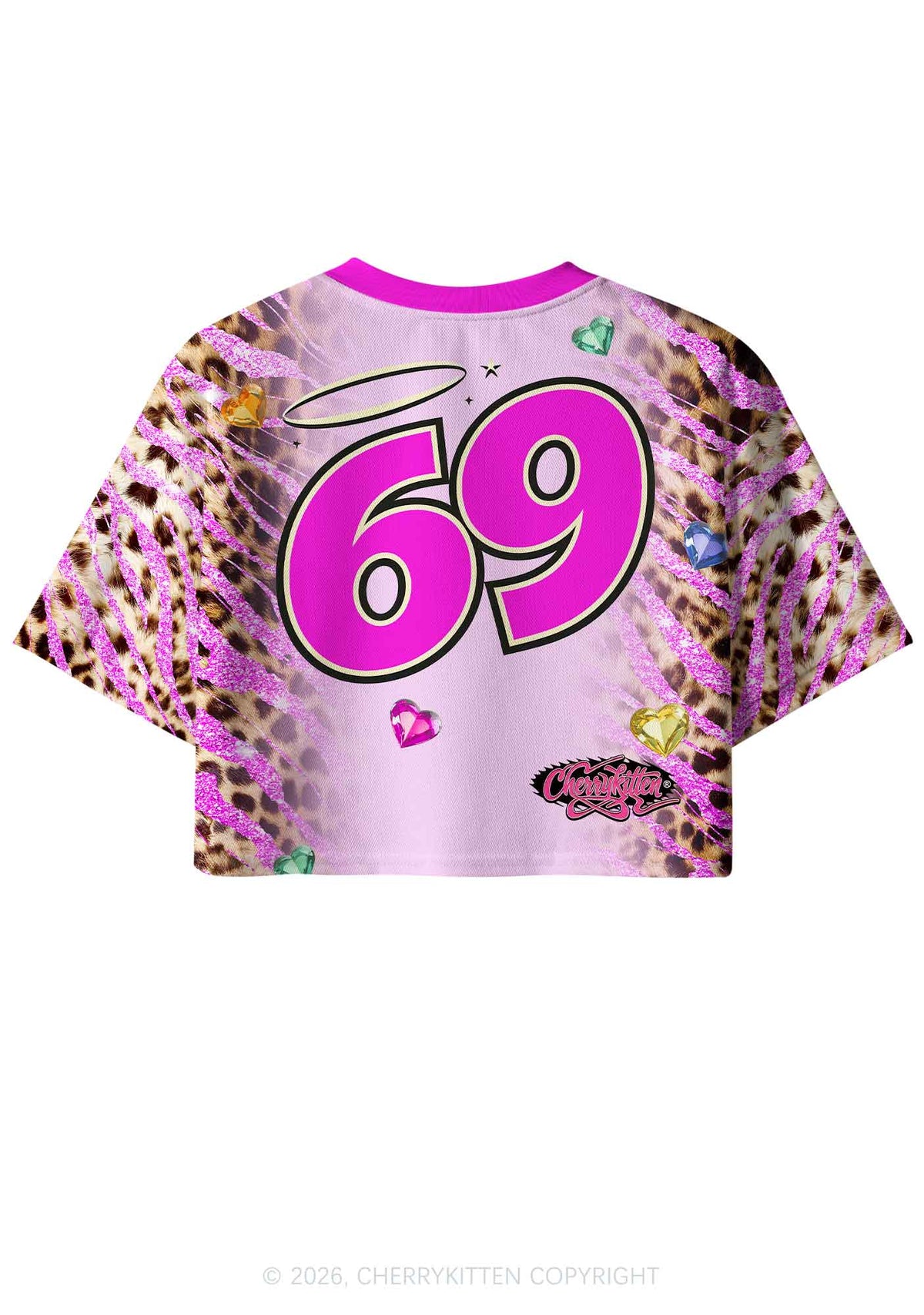 Autistic Cxxt Pink Leopard Y2K Crop Sport Jersey Shirts Cherrykitten