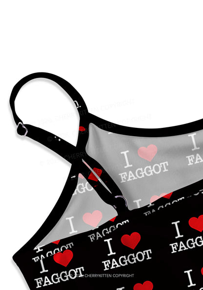 I Love Faggot Valentine's Day Y2K Print Slip Dress Cherrykitten