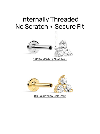 KOSINER 14K Solid Gold Minimalist Trinity Flat Back Stud