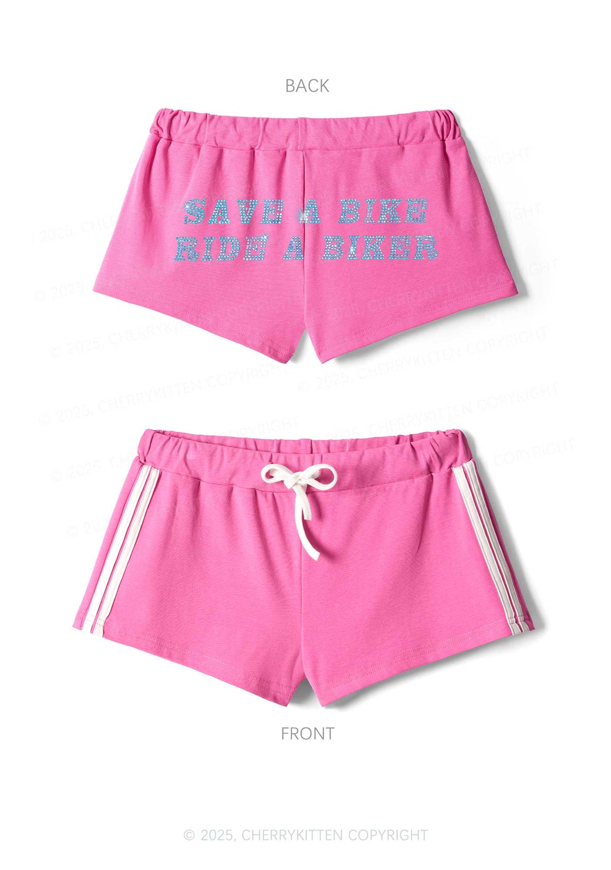 Rhinestone Save Bike Ride Biker Y2K Drawstring Mini Shorts Cherrykitten