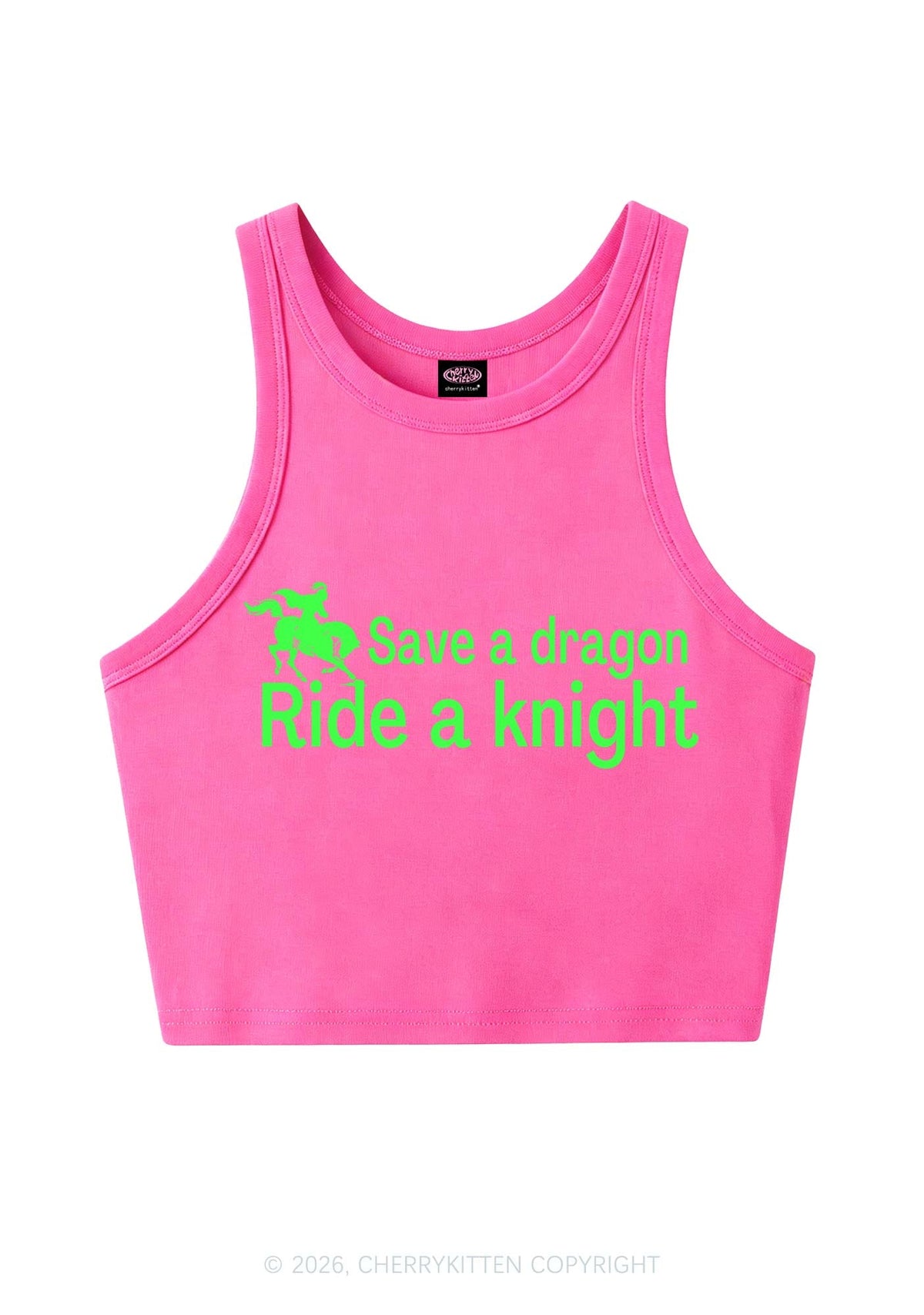 Save Dragon Ride Knight Y2K Crop Tank Top Cherrykitten