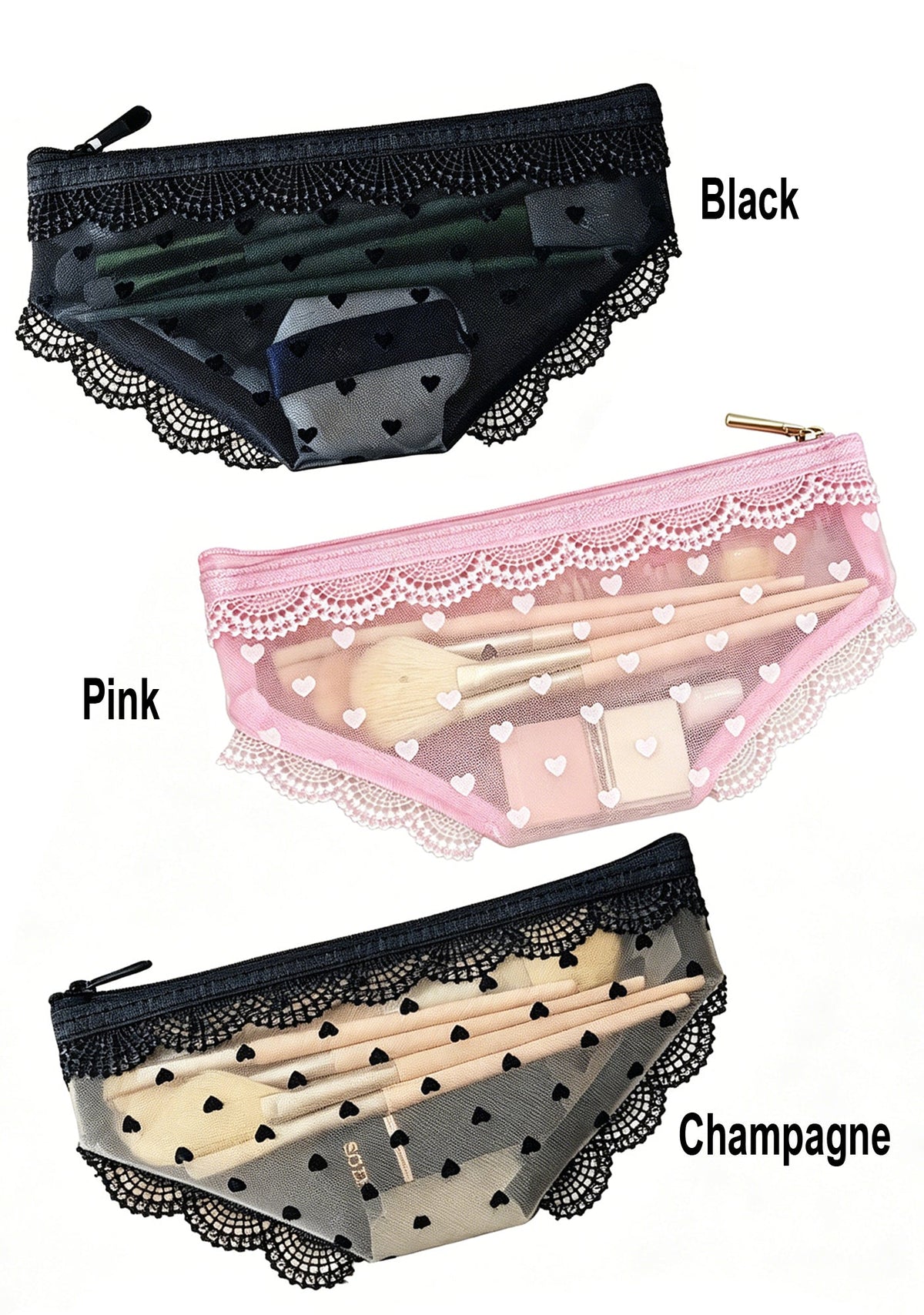 Briefs Shape Y2K Mesh Lace Trim Cosmetic Pouch Cherrykitten
