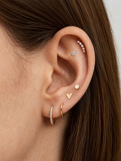 KOSINER 14K Solid Gold Minimalist Glossy Heart Flat Back Stud