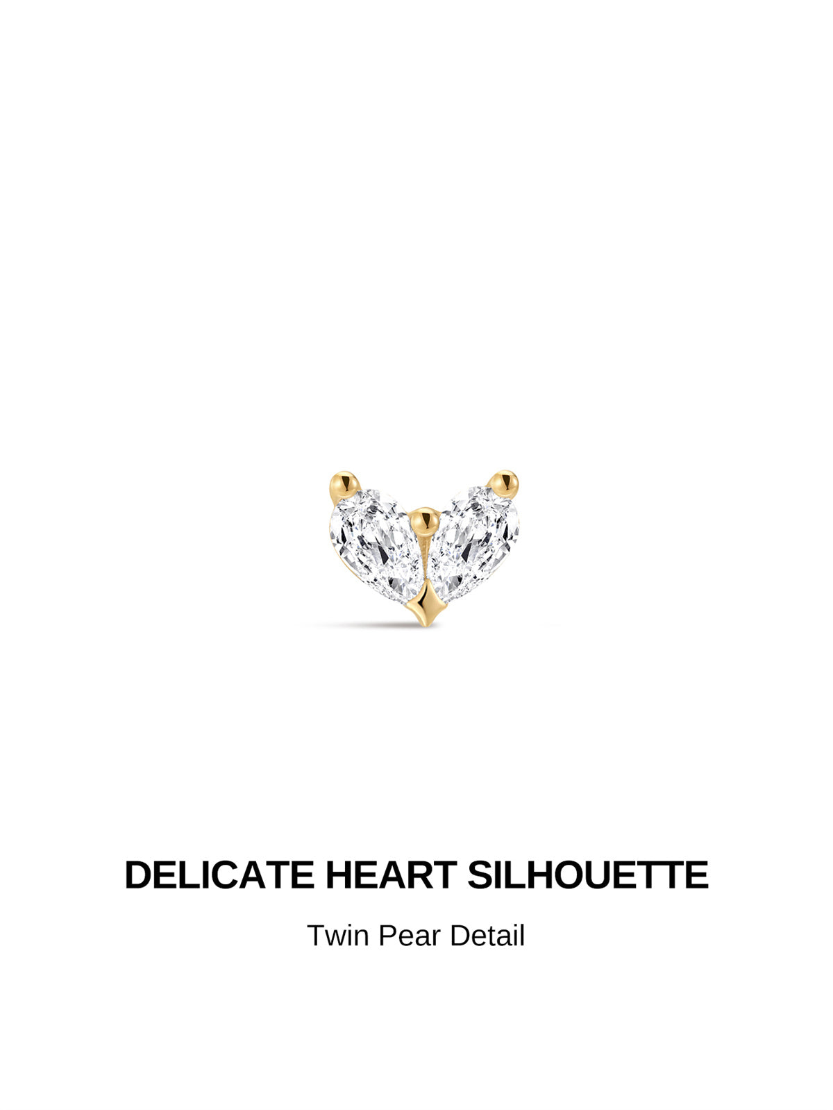 KOSINER Marquise 14K Solid Gold Dainty Pear Heart Flat Back Stud